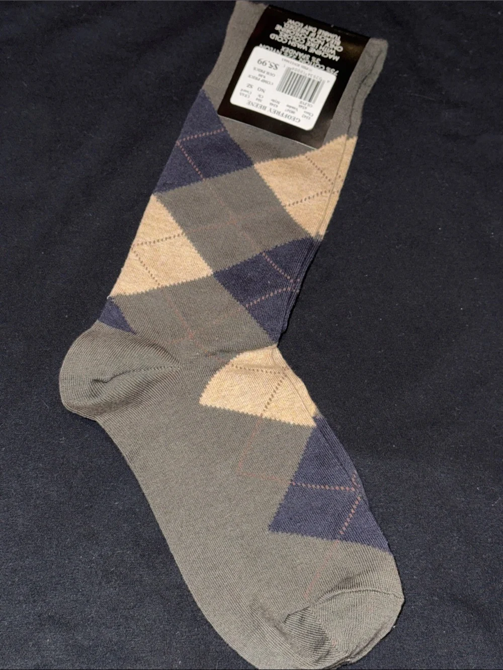 Men’s Geoffrey Beene Olive, Navy & Tan Argyle Dress Socks fits sizes 10-13
